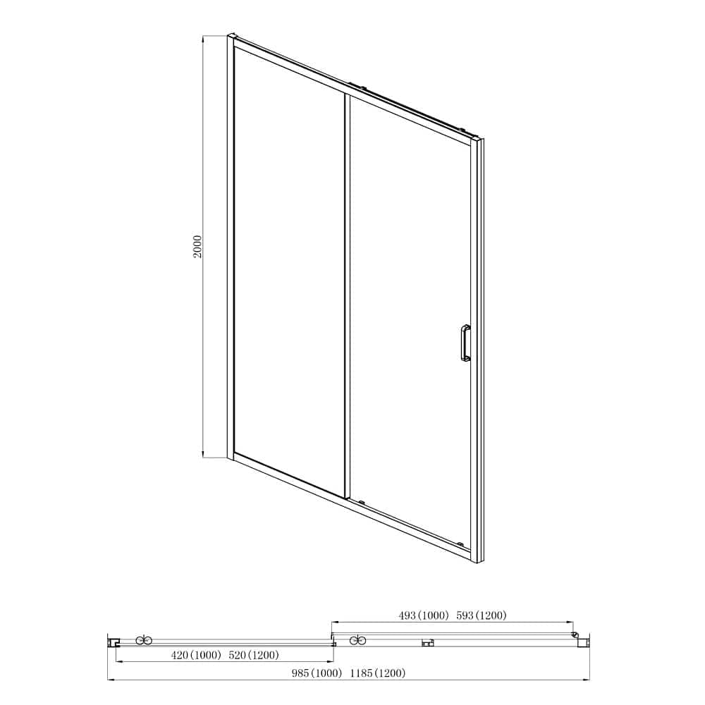 Душевая дверь двухэлементная Aquatek AQ ARI RA 12020BL 120x200, раздвижная, черный, стекло прозрачное