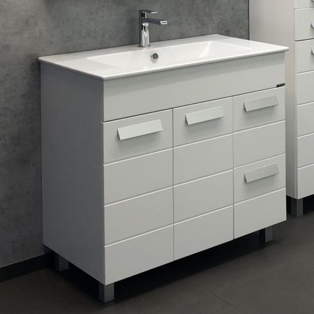 Модена М-90 Тумба-умывальник 875х910х465 мм Белая матовая с раковиной Quadro 90 QDR90SLWB01