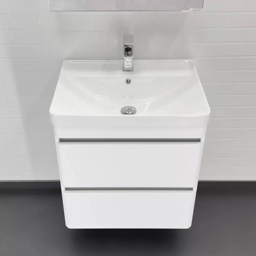 Тумба-умывальник подвесная Comforty Валдай-60П2 белая матовая с раковиной Comforty 4460