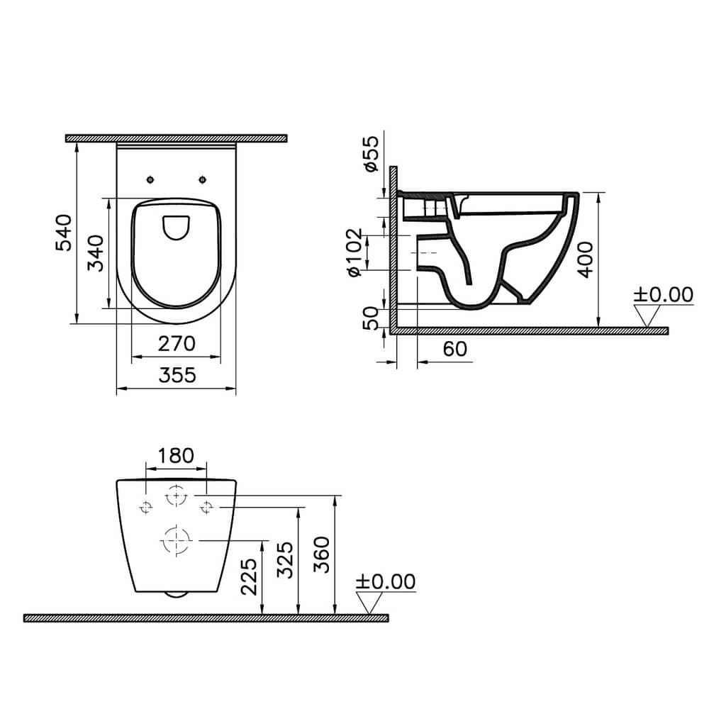 SET VitrA Mia Round 9856B003-7200: инсталляция + клавиша + безободковый унитаз + тонкая крышка микролифт