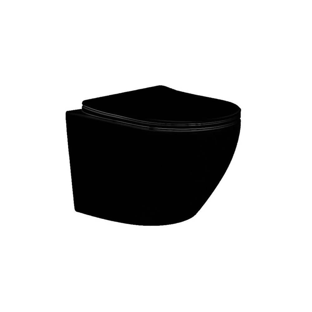 Унитаз подвесной безободковый AQUATEK AQ1901-00 Европа 525х360х320, тонкое сиденье с плавным закрыванием, крепеж, черный матовый
