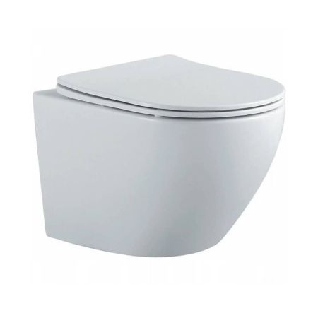 Унитаз подвесной безободковый AQUATEK AQ1901-MW Европа 525х360х320, тонкое сиденье с плавным закрыванием, крепеж, белый матовый