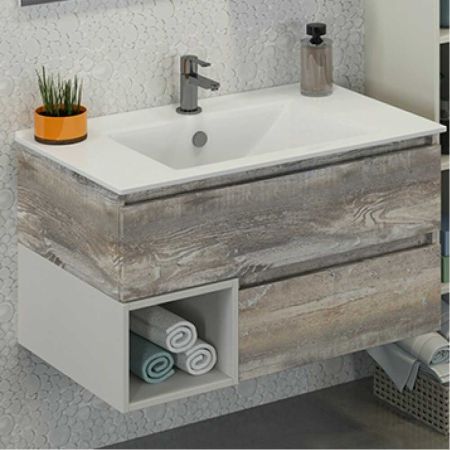 Турин 90 Тумба-умывальник подвесная 495х905х470 мм Дуб бежевый с раковиной Comforty 90E