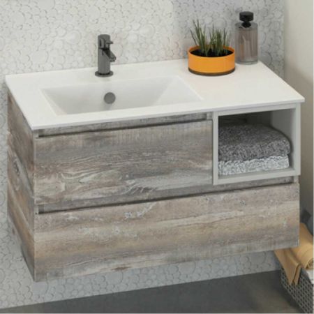 Турин 90L Тумба подвесная 495х905х470 Дуб бежевый с раковиной Comforty 9090EL