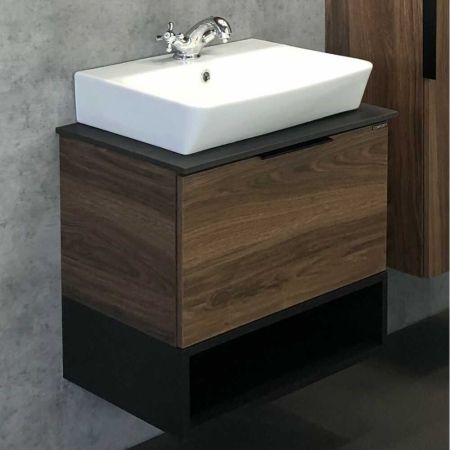 Штутгарт 60 Тумба-умывальник 600х645х400 мм Дуб темно-коричневый с раковиной Comforty 9055RA-50