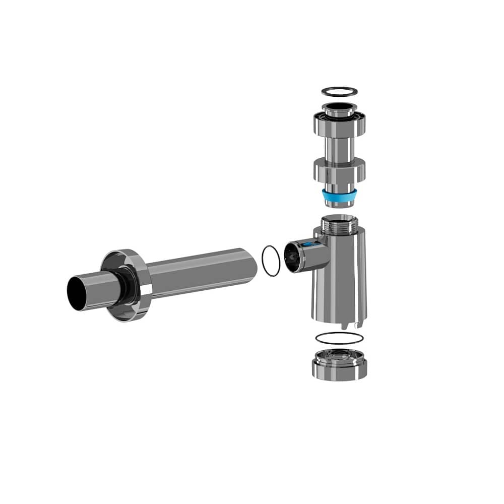 Сифон бутылочный с переходной трубкой D40, пластиковый корпус, металлизированный, BRB1004M АНИпласт