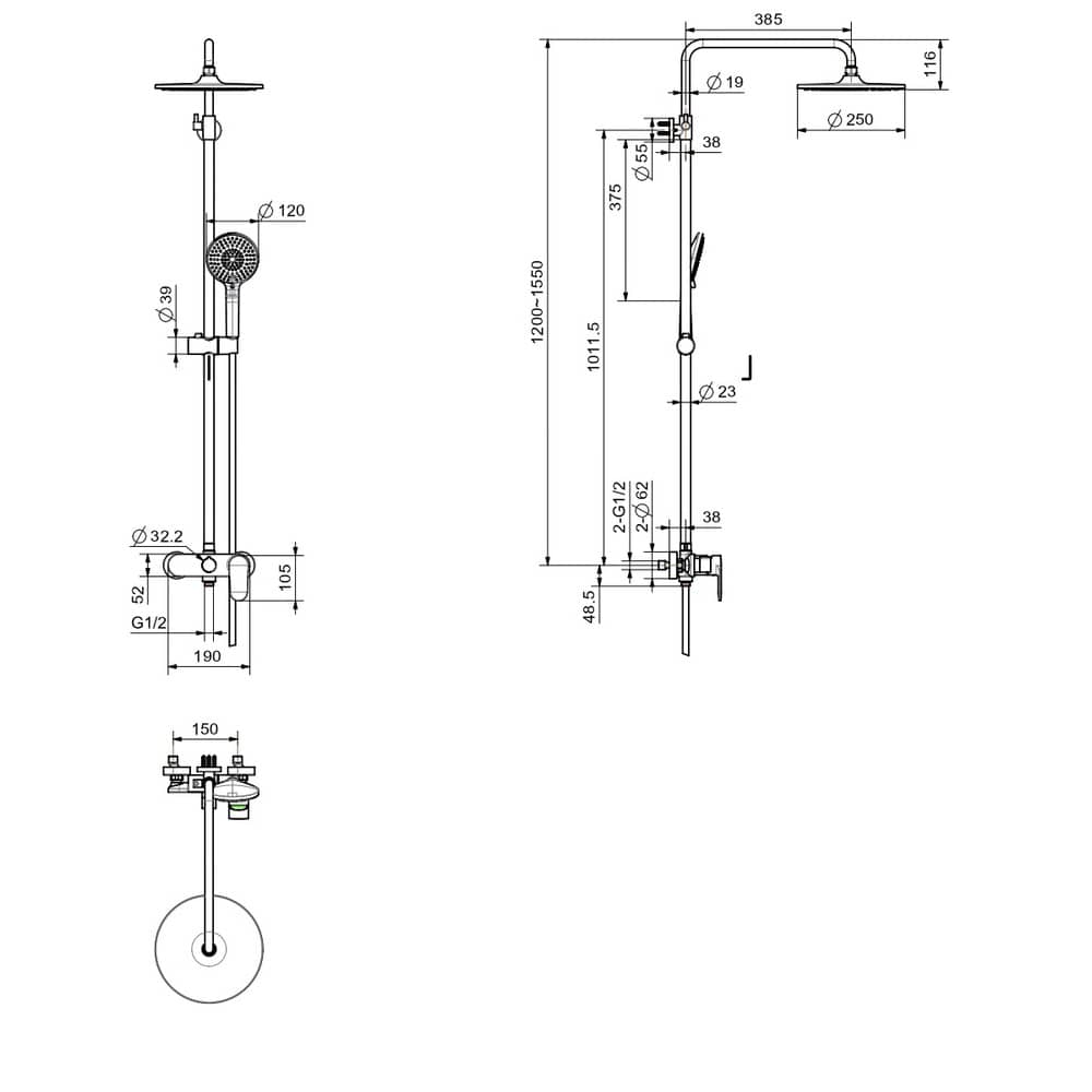 Душевая система без излива с верхним душем Aquatek Ника AQ2860BGM, оружейная сталь