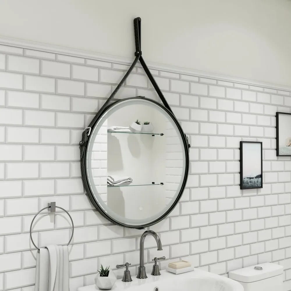 Зеркало Millenium Black Led ЗЛП969 с сенсором на ремне, натуральная кожа, черный