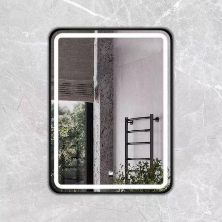 Зеркало в черной раме 60 см Comforty Ситара-60, LED-подсветка, бесконтактный сенсор, антизапотевание