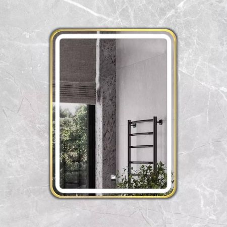 Зеркало в золотой раме 60 см Comforty Ситара-60, LED-подсветка, бесконтактный сенсор