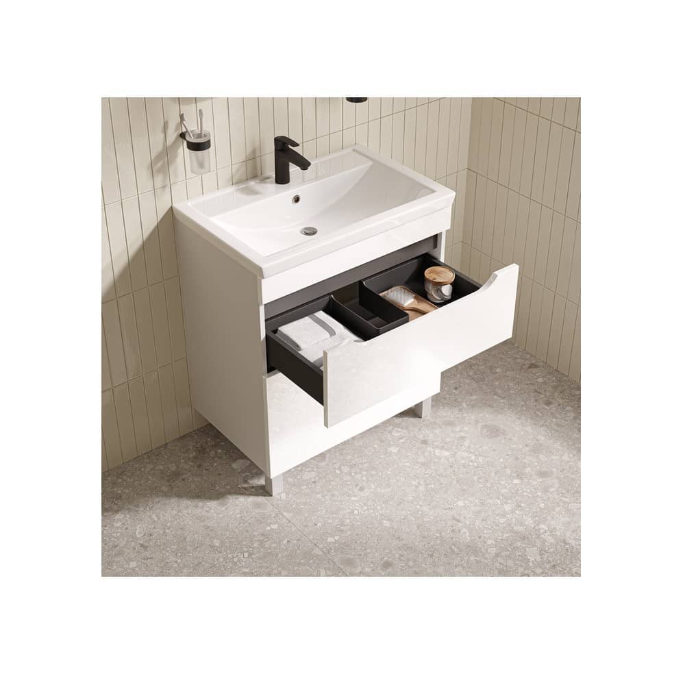 Тумба с умывальником напольная 70 см IDDIS Ray RAY70WFi95K, белая глянцевая