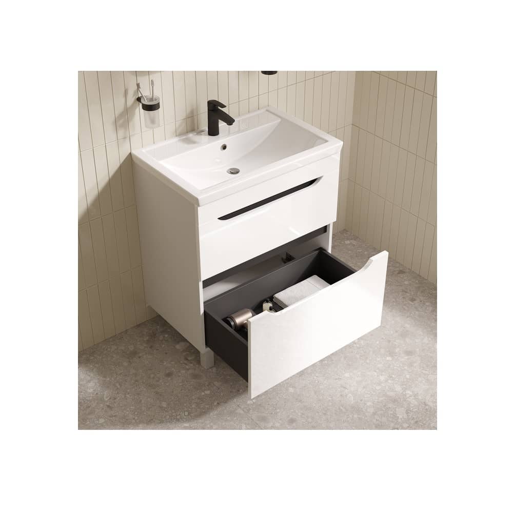 Тумба с умывальником напольная 70 см IDDIS Ray RAY70WFi95K, белая глянцевая