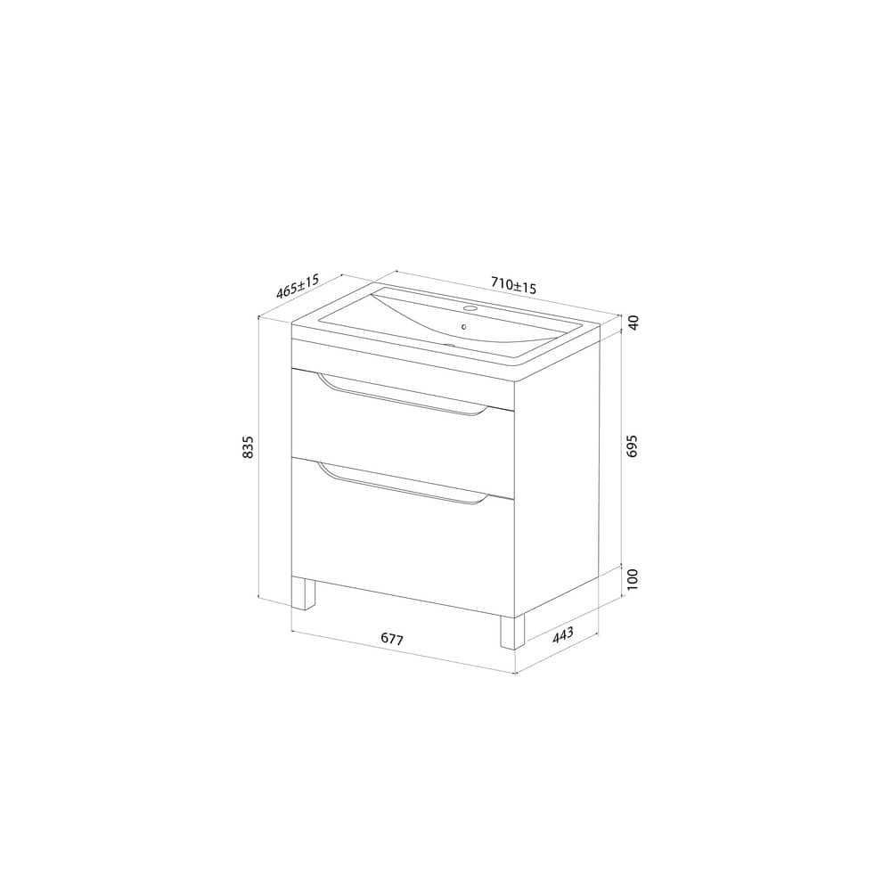 Тумба с умывальником напольная 70 см IDDIS Ray RAY70WFi95K, белая глянцевая