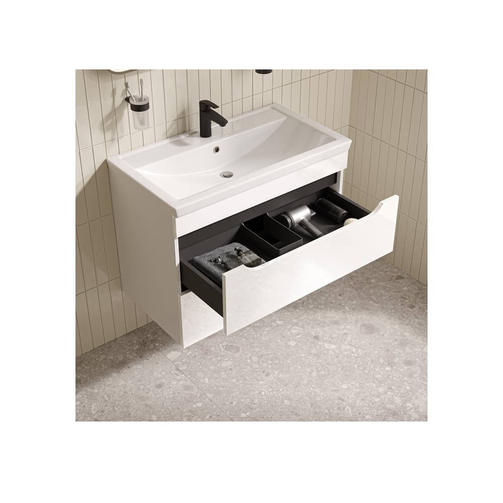 Тумба с умывальником подвесная 80 см IDDIS Ray RAY80W0i95K, белая глянец