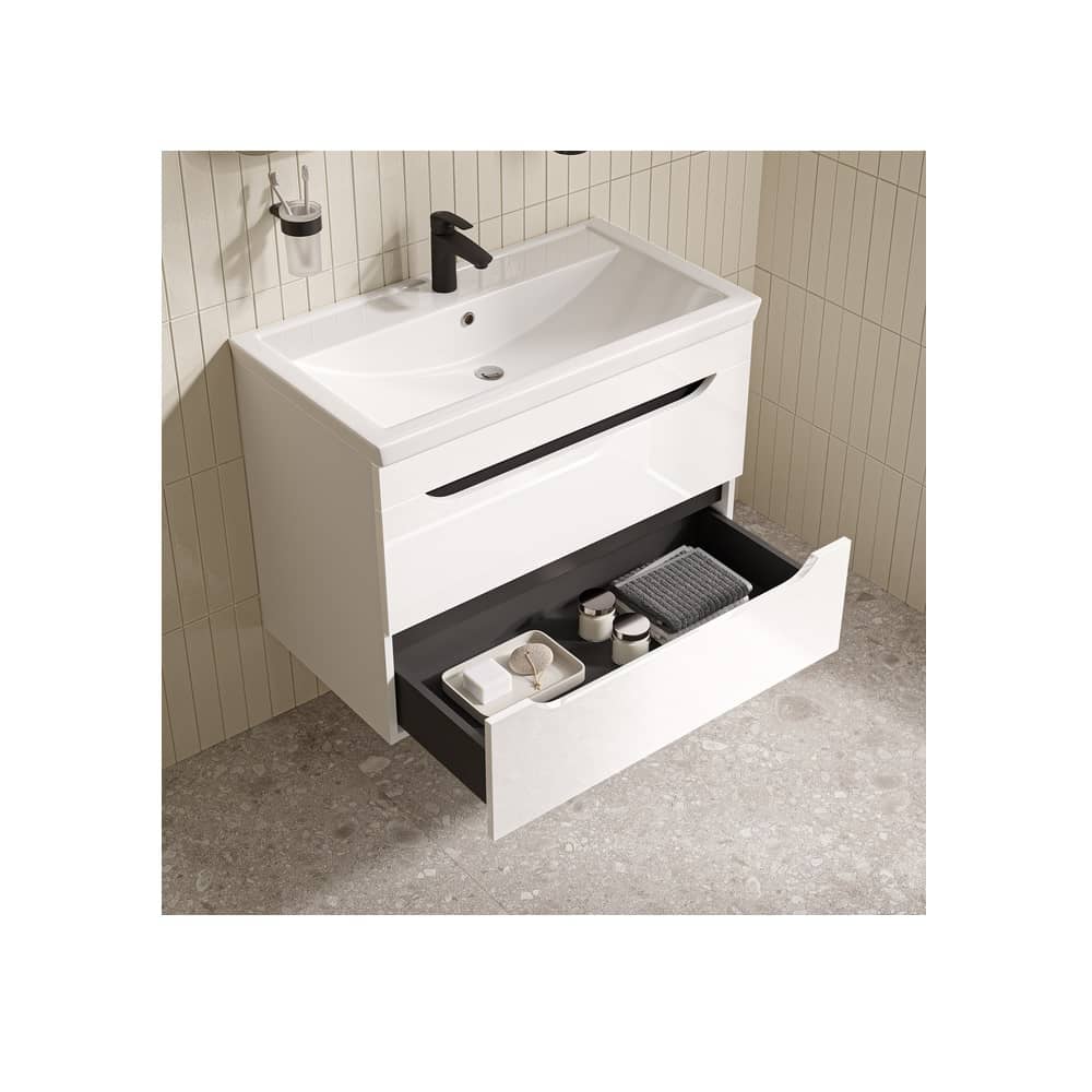 Тумба с умывальником подвесная 80 см IDDIS Ray RAY80W0i95K, белая глянец