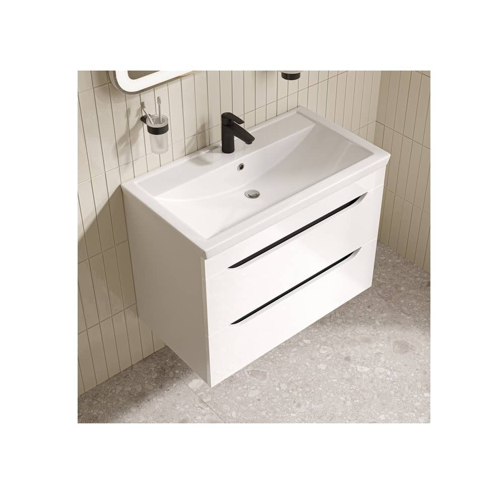 Тумба с умывальником подвесная 80 см IDDIS Ray RAY80W0i95K, белая глянец