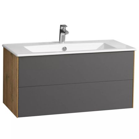Тумба-умывальник СОХО 100 1A258201AJA00 Дуб Веллингтон/Графит Софт с раковиной Элина100 1WH501627 РАСПРОДАЖА витринный экземпляр