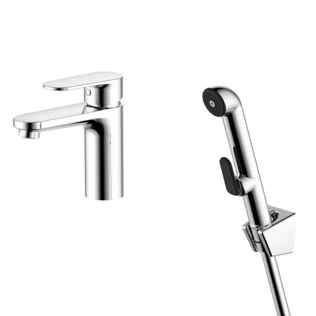 Смеситель для раковины Aquatek Ника AQ1812CR 90 мм с гигиеническим ручным душем, хром