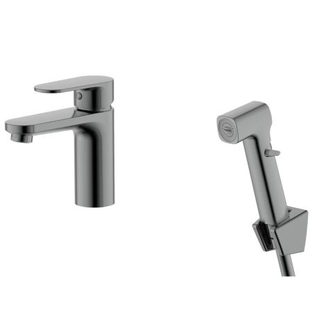 Смеситель для раковины Aquatek Ника AQ1812BGM 90 мм с гигиеническим ручным душем, оружейная сталь