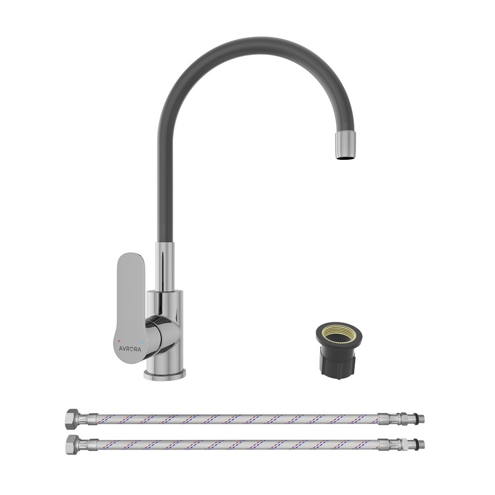Смеситель для кухни AVRORA Kitchen AV9002B с высоким гибким изливом, черный*** Смеситель для кухни AVRORA Kitchen AV9002B с высоким гибким изливом, черный***
