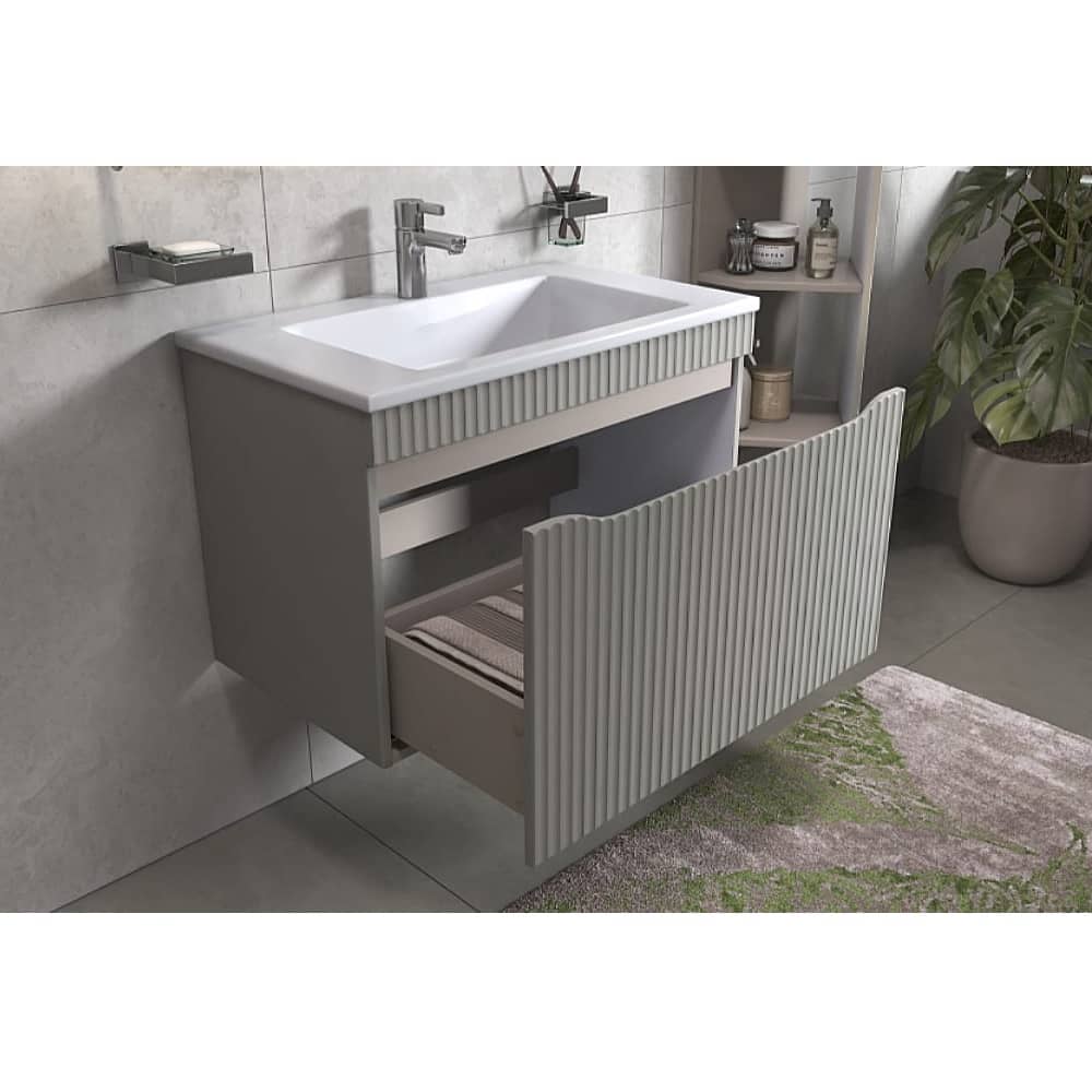 Подвесная тумба Velvex Alba 800-0-1 (Madera Modul) тирамису с раковиной Modul 80