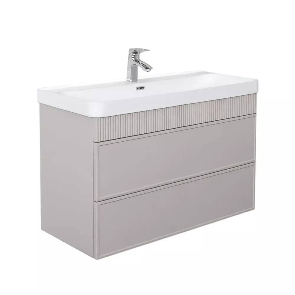 Тумба-умывальник Comforty Мадрид-100M2(Н) серый шёлк c раковиной CF19595BX-100