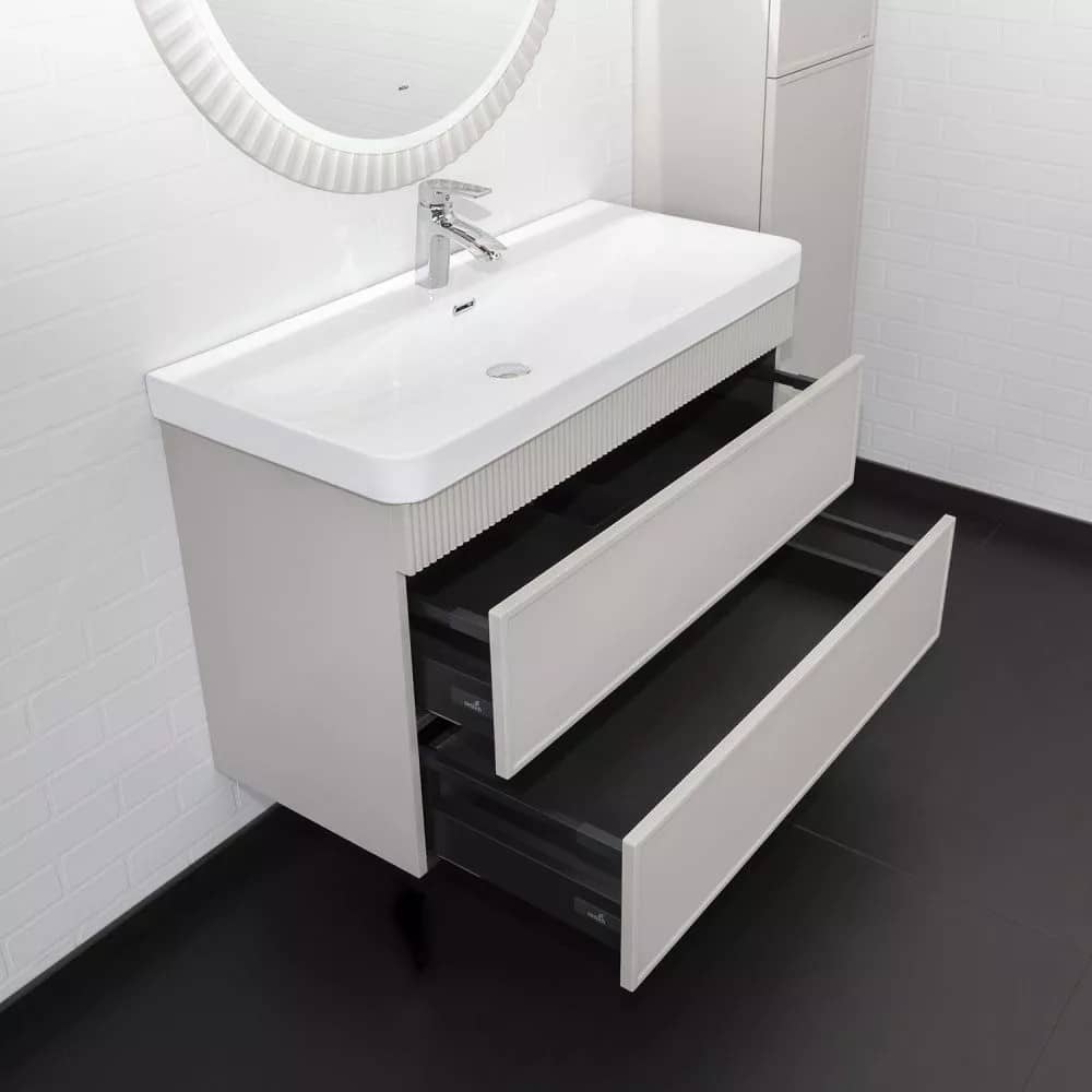 Тумба-умывальник Comforty Мадрид-100M2(Н) серый шёлк c раковиной CF19595BX-100