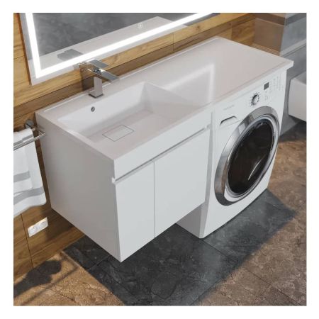 Тумба под стиральную машину с раковиной Uperwood Magenta 60/120 см 51930205150 подвесная, с дверцами, белая, левая
