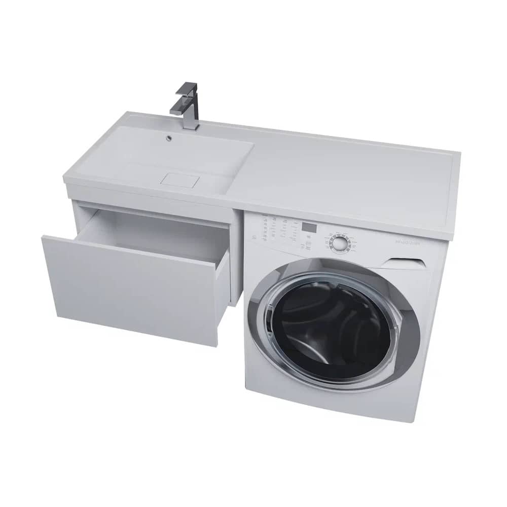 Тумба под стиральную машину с раковиной Uperwood Magenta 60/120 см 51930205153 подвесная, выдвижной ящик, белая, левая