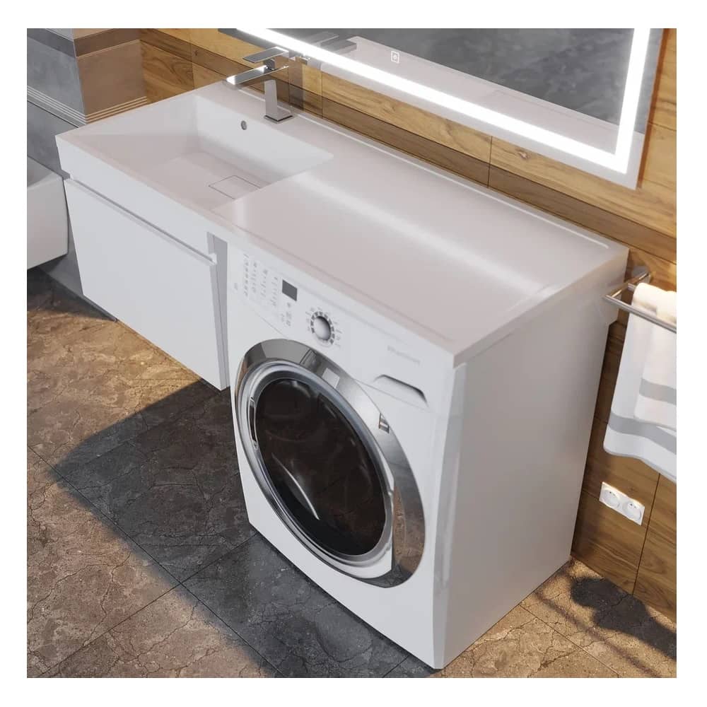 Тумба под стиральную машину с раковиной Uperwood Magenta 60/120 см 51930205153 подвесная, выдвижной ящик, белая, левая