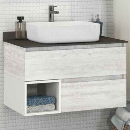 Прага 75 Тумба-умывальник подвесная Дуб Белый с раковиной Comforty T-Y9378 Прага 75 Тумба-умывальник подвесная Дуб Белый с раковиной Comforty T-Y9378