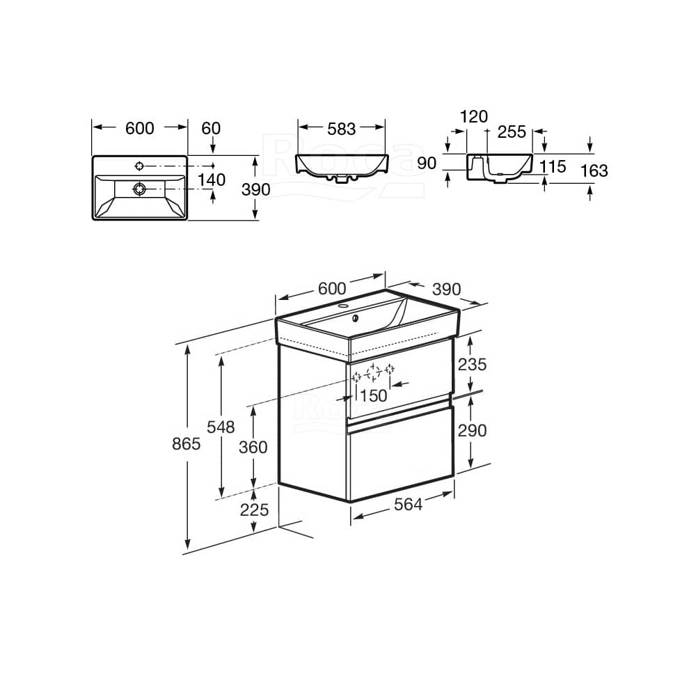 Тумба 60см Roca OLETA ZRU9307632 с 2 ящиками, белый глянец 857639806 с раковиной Jika PURE 8124260001041