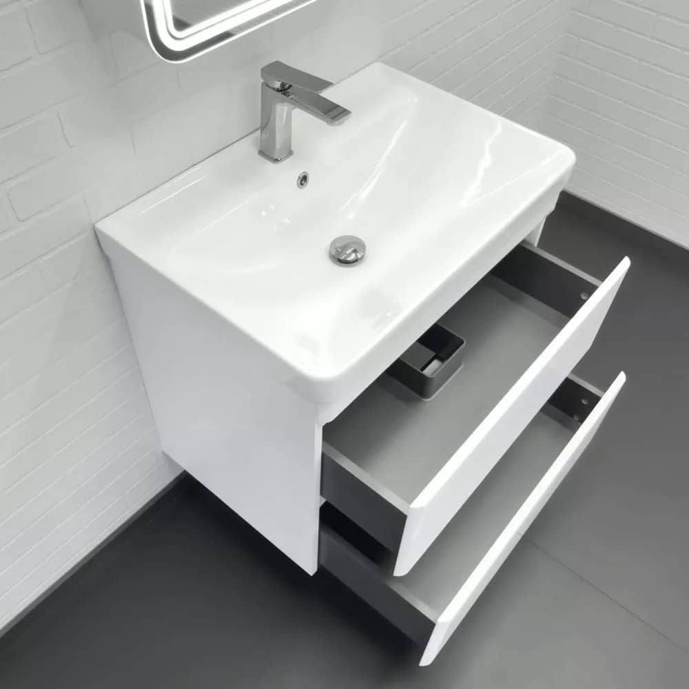 Тумба-умывальник подвесная Comforty Енисей-70П2 белый глянец c раковиной 4470