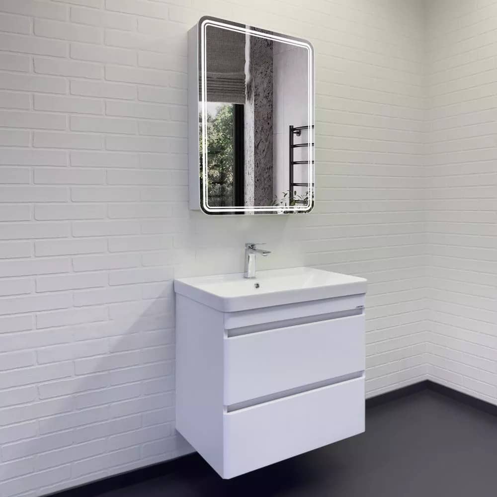 Тумба-умывальник подвесная Comforty Енисей-70П2 белый глянец c раковиной 4470