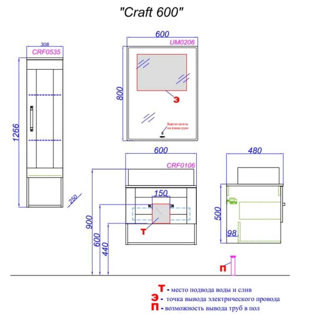 Тумба подвесная Craft 60 см CRF0106DB дуб балтийский с умывальником Best Shelf 43