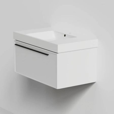 Тумба подвесная 80 см LA FENICE Elba Bianco FNC-01-ELB-B-80 белая матовая с раковиной 80 см CU.NN.80, ручка черная