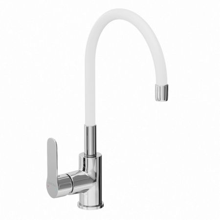 Смеситель для кухни AVRORA Kitchen AV9002W с высоким гибким изливом, белый***