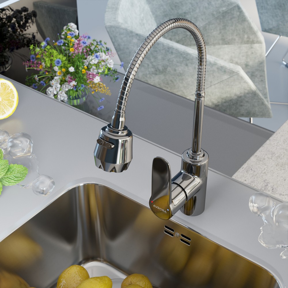 Смеситель для кухни AVRORA Kitchen AV9001 с высоким гибким изливом и двухрежимной лейкой, хром*** Смеситель для кухни AVRORA Kitchen AV9001 с высоким гибким изливом и двухрежимной лейкой, хром***