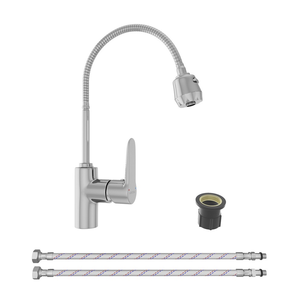 Смеситель для кухни AVRORA Kitchen AV9001 с высоким гибким изливом и двухрежимной лейкой, хром*** Смеситель для кухни AVRORA Kitchen AV9001 с высоким гибким изливом и двухрежимной лейкой, хром***