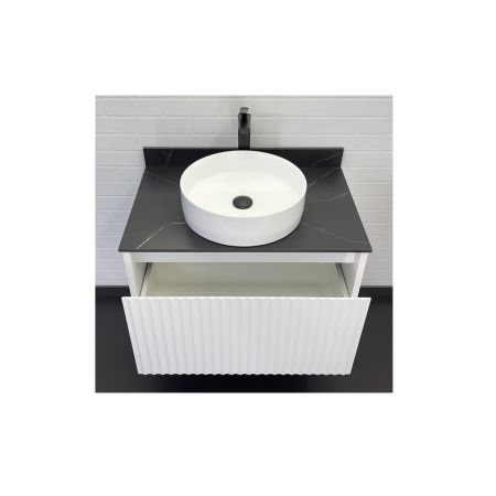 Марсель 75 Тумба-умывальник подвесная 53х75х50 белая матовая, столешница Калакатта Блэк, с рак. Comforty 9110 РАСПРОДАЖА витринный экземпляр