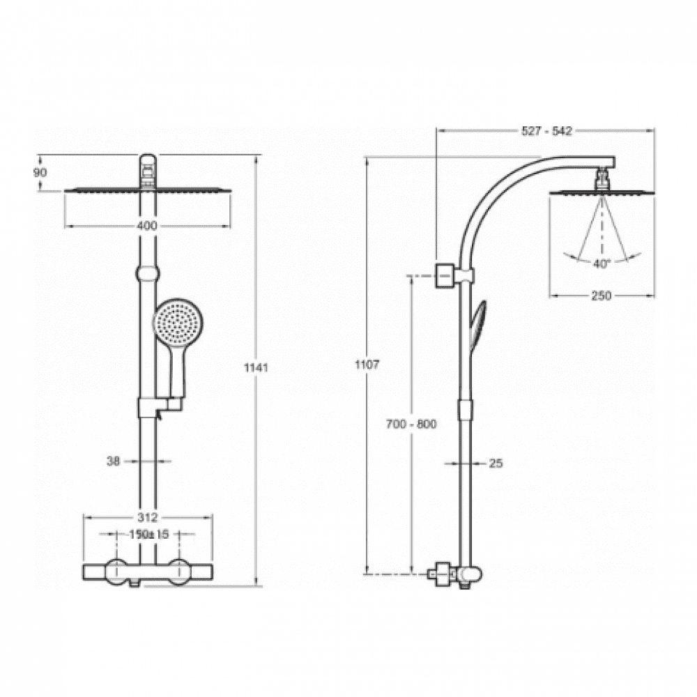 Душевая колонна c термостатическим смесителем, прямоуг верхним душем, хром E20642RU-CP/E20642-CP