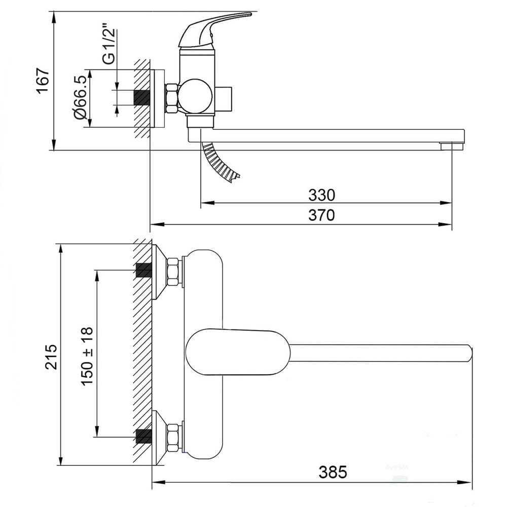 Смеситель для ванны RUSANT RV1823515-029L длинный излив 330 мм хром
