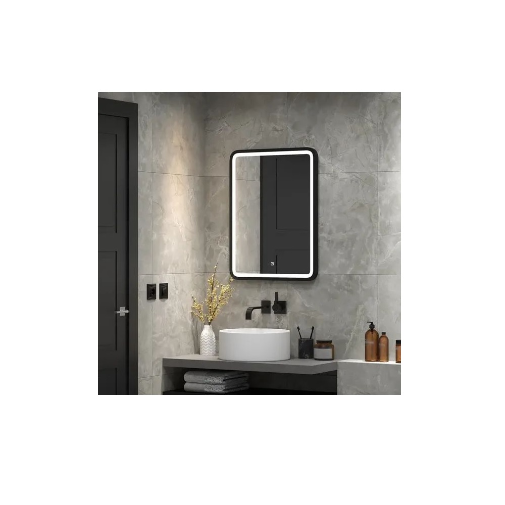 Зеркало с LED-подсветкой Нобилис 60, черная рамка, бесконтактный сенсор РАСПРОДАЖА витринный экземпляр