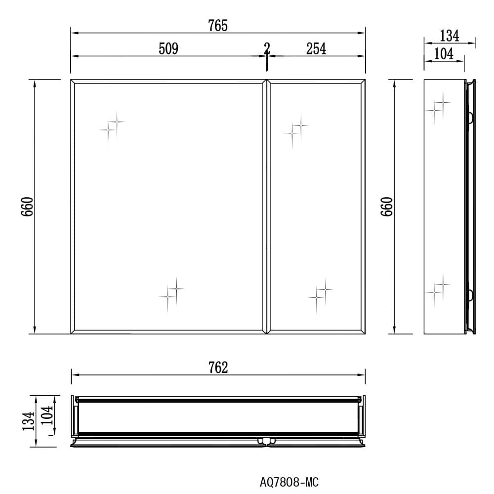 Шкаф зеркало для ванной Aquatek AQ7808-MC прямоугольное, 762*660*134