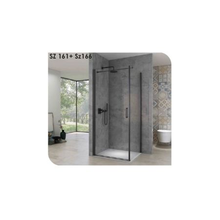 Душевое ограждение COMFORTY (SZ161+ SZ166) прозрачное стекло, чёрный профиль, 900 мм