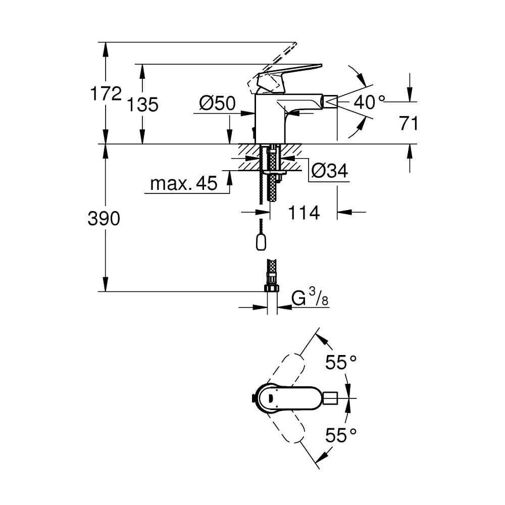 Смеситель для биде Grohe Eurosmart Cosmopolitan 32840000 с цепочкой РАСПРОДАЖА витринный экземпляр