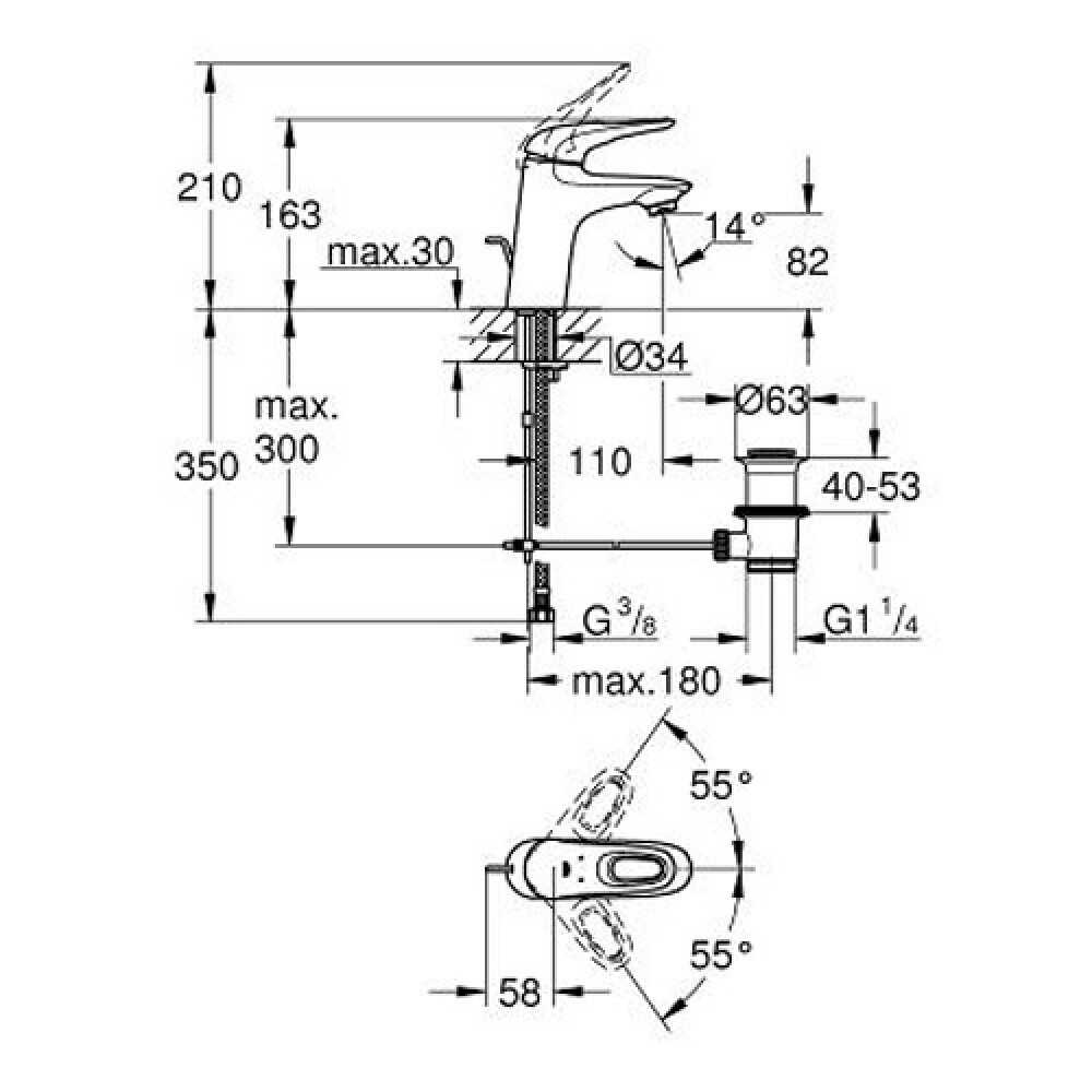 Смеситель для раковины Grohe Eurostyle 33558LS3 с донным клапаном РАСПРОДАЖА витринный экземпляр