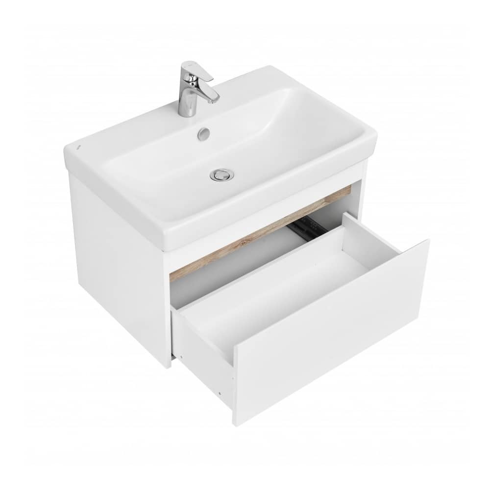 Тумба-умывальник МАРТИ 70 1A267501MY010 Белый/Дуб Эндгрейн с раковиной Адриана 70 1WH501628