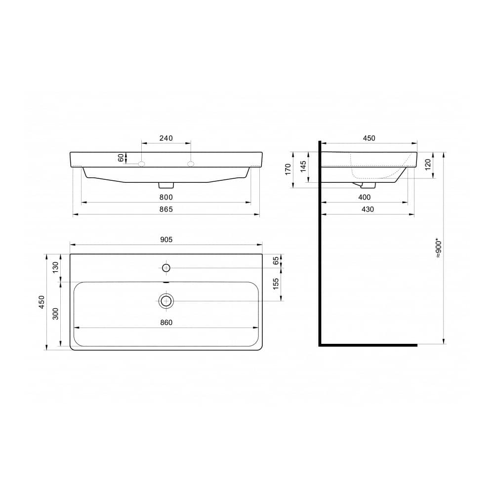 Тумба-умывальник ОЛИВИЯ 90 Бежевый/Дуб Веллингтон 1A254401OLVG0 с раковиной Адриана 90 1WH501629