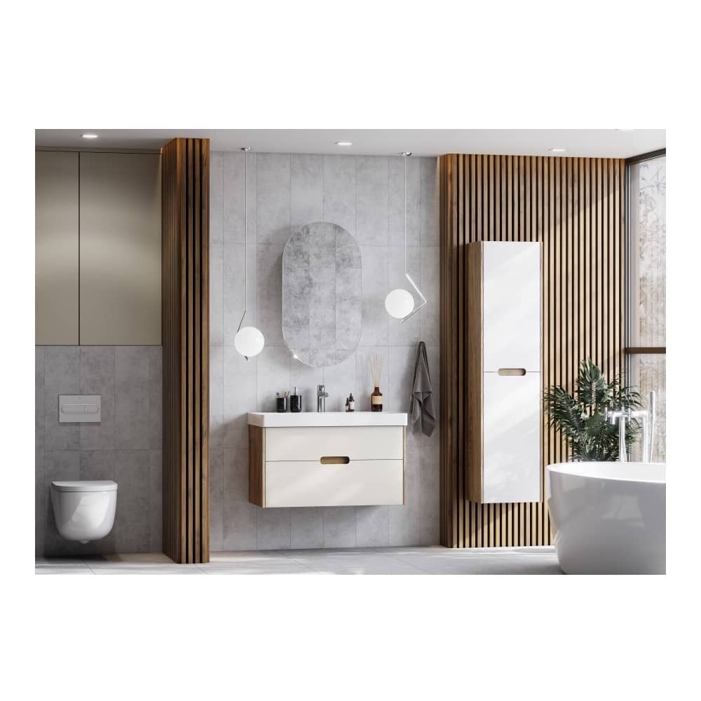 Тумба-умывальник ОЛИВИЯ 90 Бежевый/Дуб Веллингтон 1A254401OLVG0 с раковиной Адриана 90 1WH501629